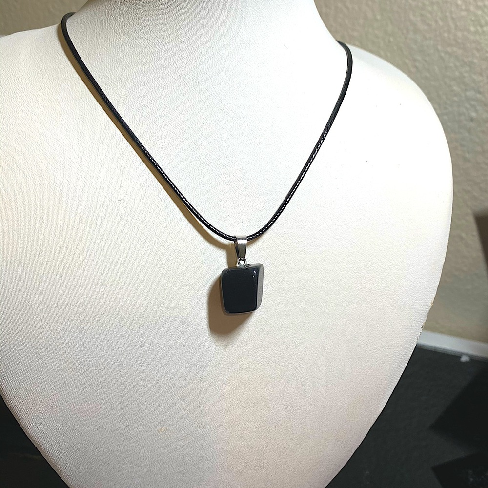 Black Onyx Shadow Stone Pendant Necklace Boho